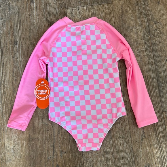 NWT Wonder nation pink and white checkered half zip 2T swimsuit - Picture 3 of 3